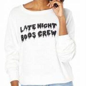 Wildfox Late Night BOOS Crew Baggy Beach Jumper Halloween white purple black L